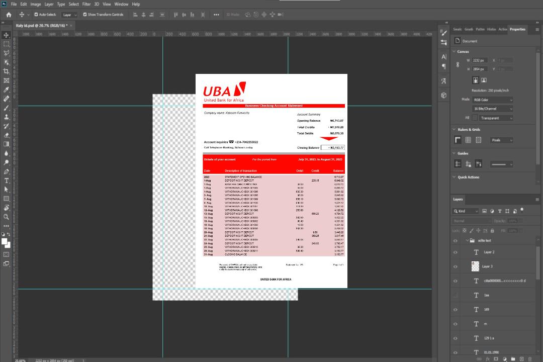Modèle Word et PDF de relevé de compte de l'organisation United Bank for Africa template Modèle Word et PDF de relevé de compte de l'organisation United Bank for Africa template